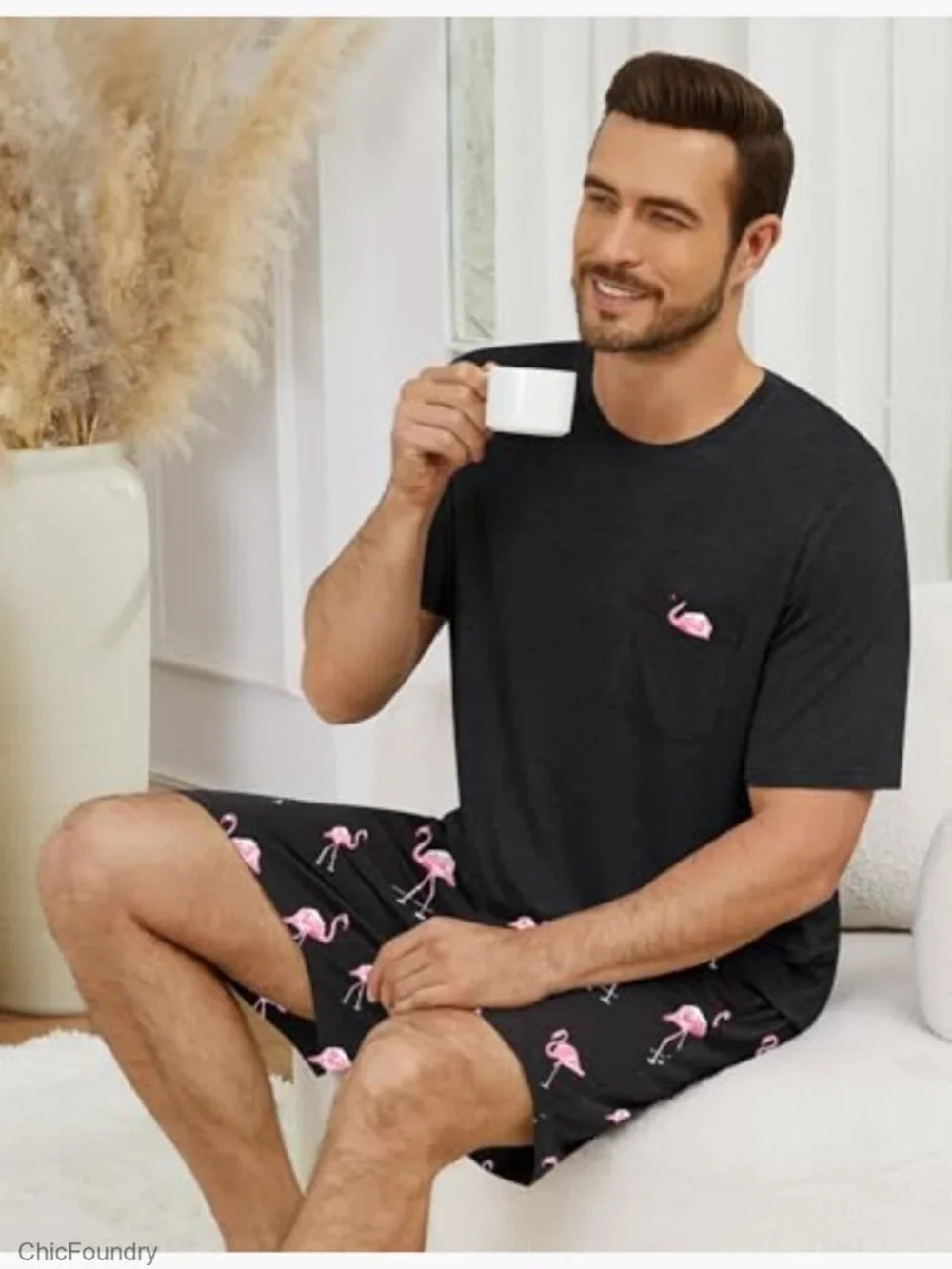 Men's Short Sleeve Pajama Set Soft Comfy Loungewear 2 Piece Sleepwear Summer - Picture 4 of 7